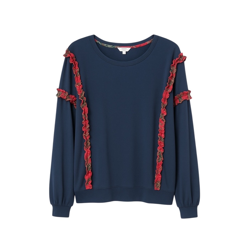 Crown & Ivy Large Top Ruffle Trim Sweatshirt Christmas Plaid‎ Long Sleeve 1576